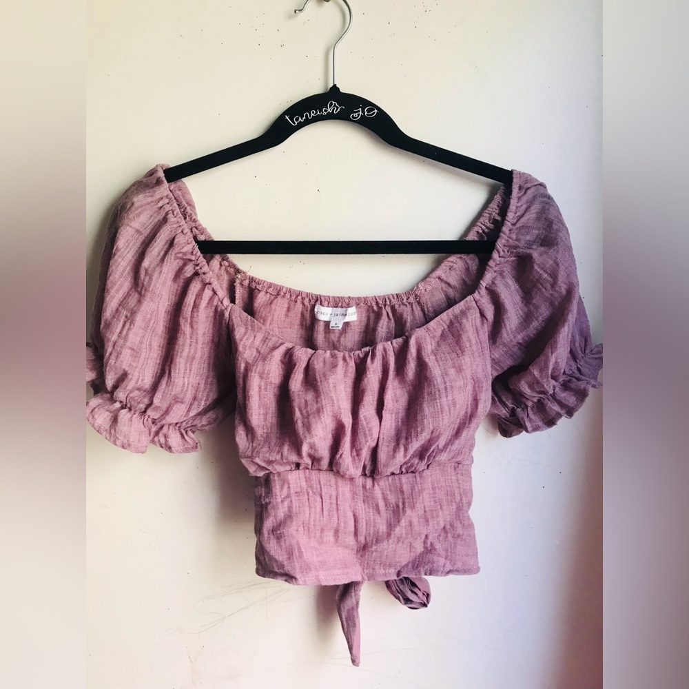 coco + jaimeson mauve back tie crop top size small